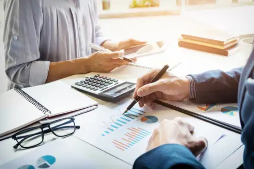 Bookkeeper reviewing financial records