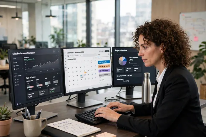 Analyst reviewing market research data