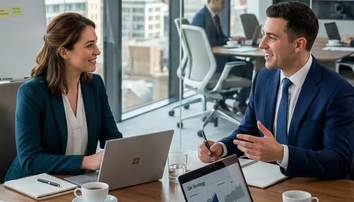 Consultant reviewing client work with virtual assistant support